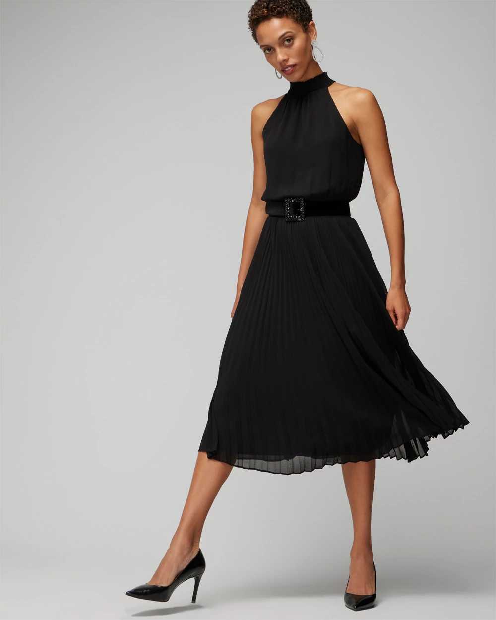 Halter pleated midi shop dress